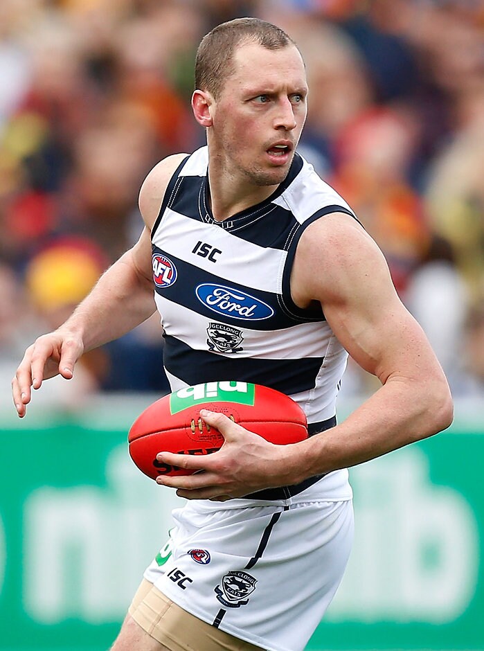 AFL 2015 Rd 23 - Geelong v Adelaide GEELONG, AUSTRALIA - SEPTEMBER 5: James Kelly of the Cats in action during the 2015 AFL round 23 match between the Geelong Cats and the Adelaide Crows at Simonds Stadium, Geelong, Australia on September 5, 2015. (Photo by Adam Trafford/AFL Media)